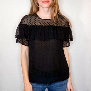 J. Crew 12 Tall Edie Short Sleeve Blouse Black Silk Swiss Dot Ruffles NWT